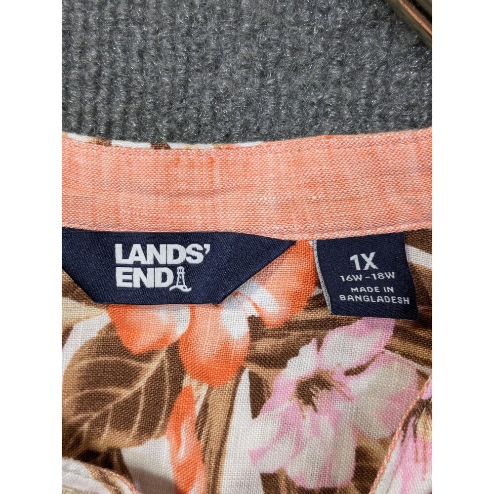Lands End Linen Tunic Top Womens 1X Plus Floral Print Button Shirt Hawaiian - Picture 4 of 12